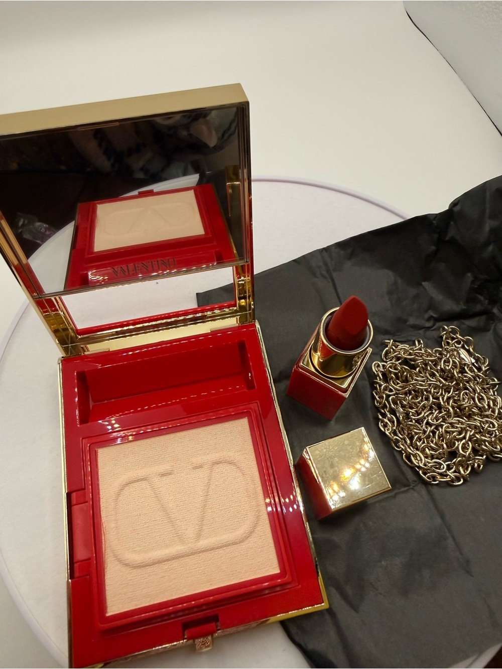 Valentino Go Clutch Red Compact Powder & Mini Rosso Red Lipstick Duo